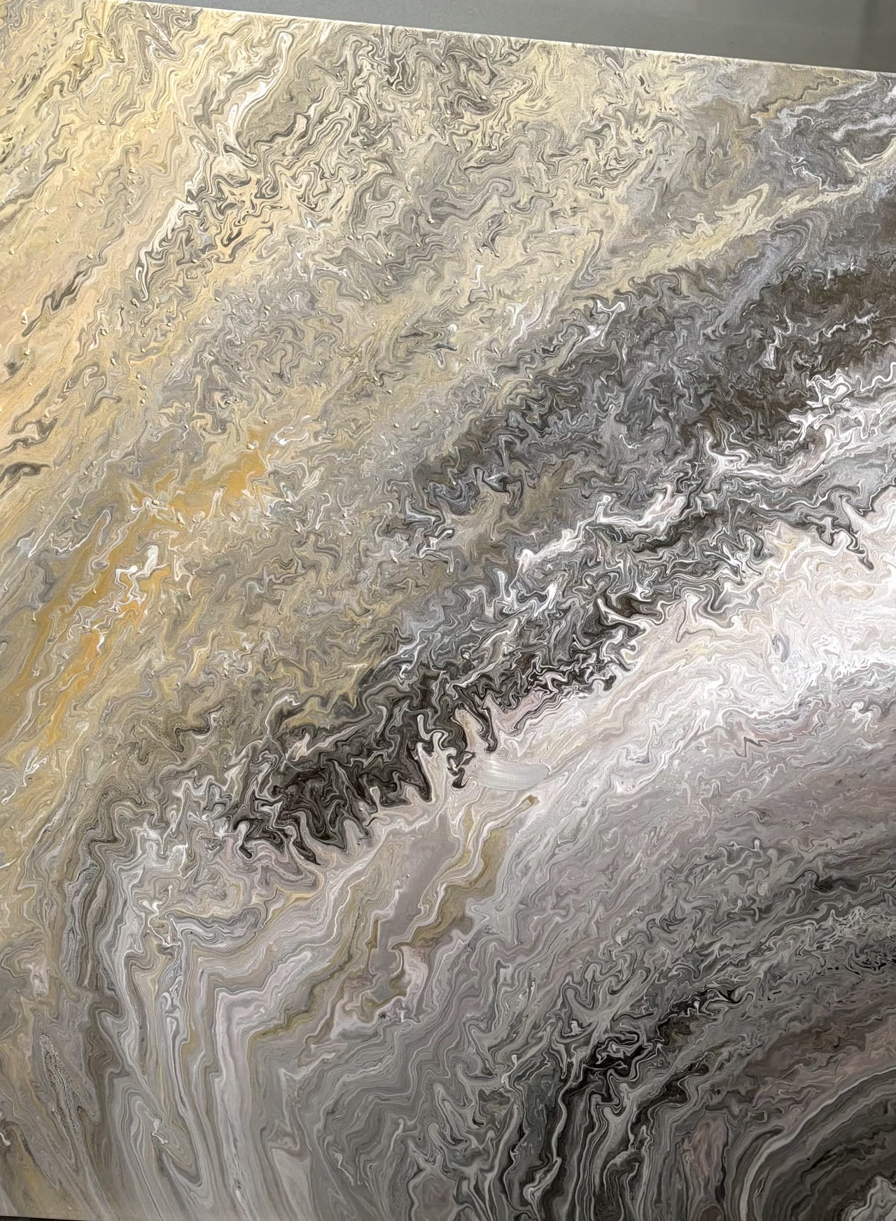 Gilded Tide — gold and silver-grey fluid acrylic pour painting